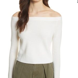 FRAME
Boat-neck Cropped Rib-knit Sweater In Summer White